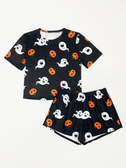 Plus Size Halloween Pajama Set Women's Plus Short Sleeve Tee & Shorts Lounge Set
