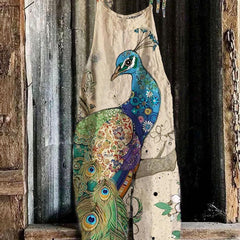 Peacock Print Tie Shoulder Cami Jumpsuit