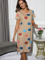 Polka Dot Print Nightdress Crew Neck Short Sleeve Sleep Dress Women's Sleepwear