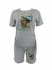 Figure Print Two piece Set Casual Short Sleeve T shirt & Skinny Shorts Outfits