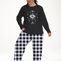 Colorblock Gingham & Graphic Print Tee & Pants Pajama Set