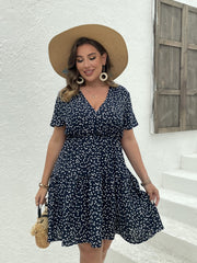 Pin Dots Print V Neck Midi Smock Dress