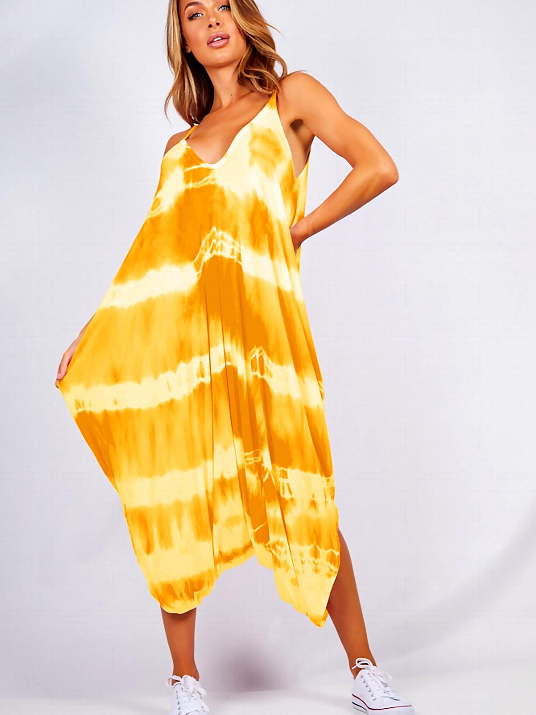 Casual Harem Jumpsuit Women's Plus Tie Dye V Neck Backless