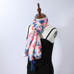Boho Block Shawl Scarf Wrap with Fringe Trim