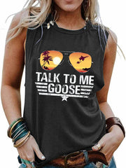Letter & Glasses Print Sleeveless Top
