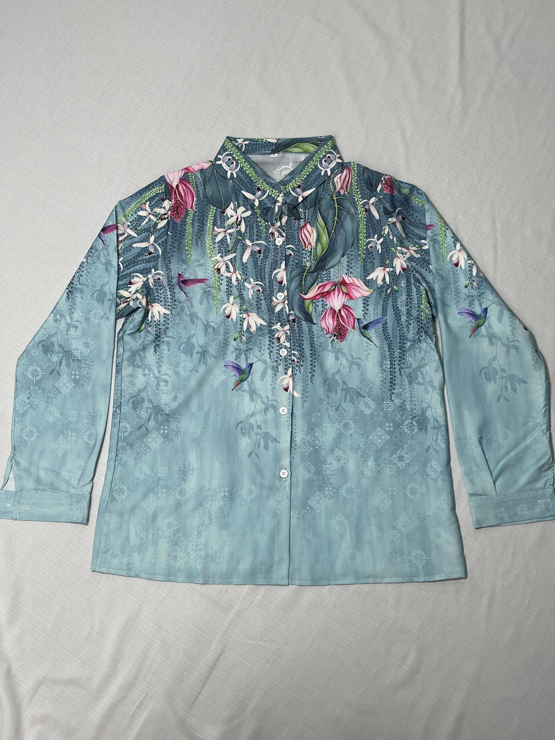 Floral Print Long Sleeve Button Up Blouse