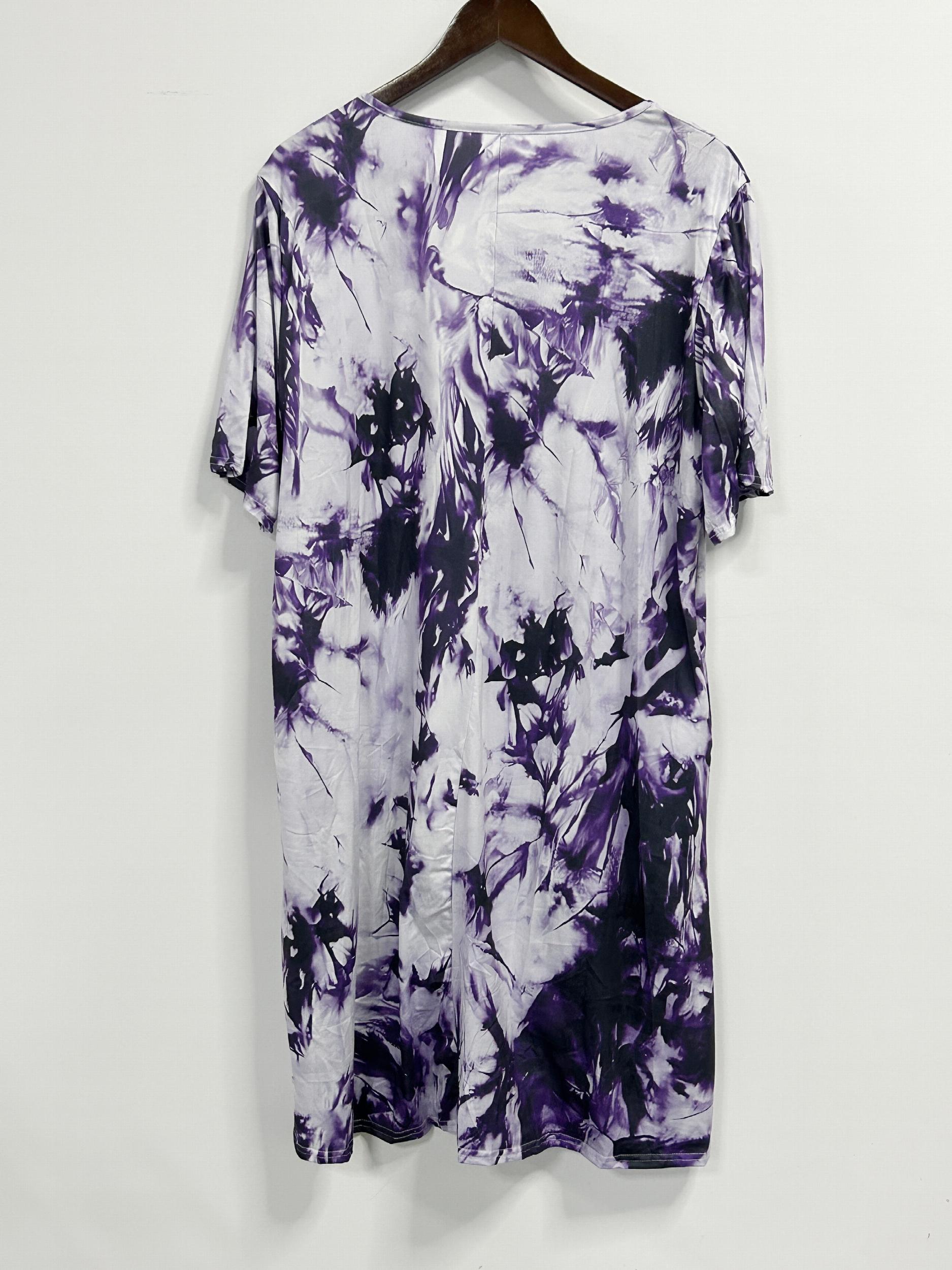 Tie Dye Short Sleeve Casual Dress with Pockets