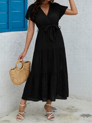 High Waist Casual Maxi Dress Short Sleeve