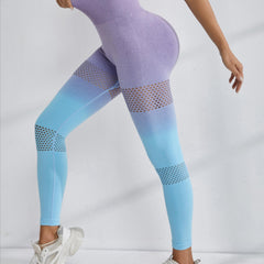 Gradient Stretch Yoga Tummy Control Leggings High Waist Hollow Out Sports Tight