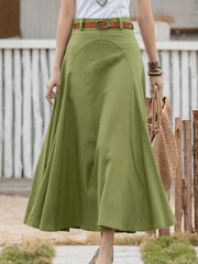 Solid Stitching High Rise Swing Maxi Skirt