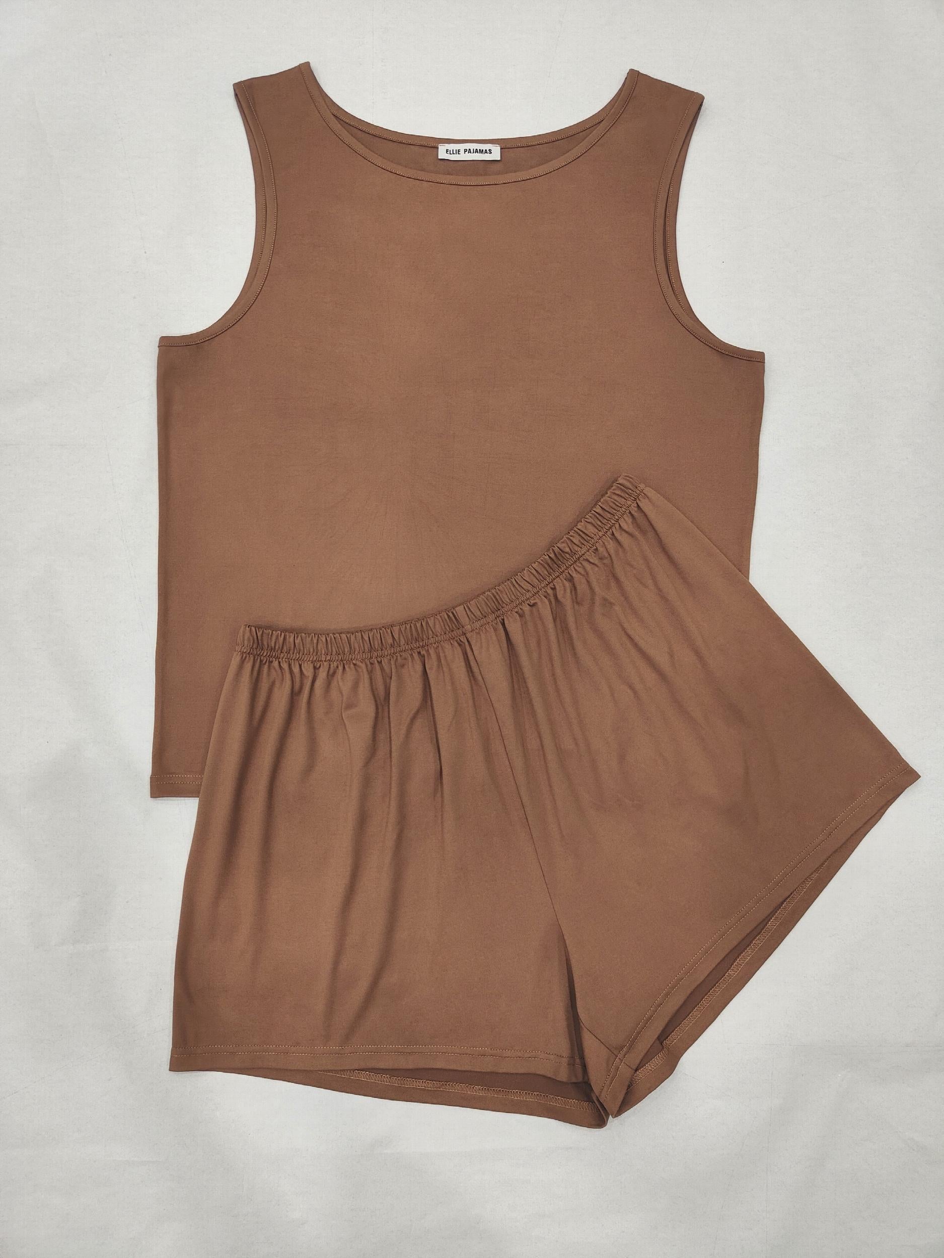Loungewear Set Solid Round Neck Tank Top & Shorts Pajama Two Piece Set