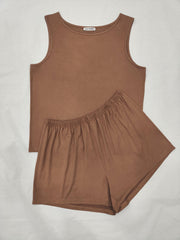 Loungewear Set Solid Round Neck Tank Top & Shorts Pajama Two Piece Set