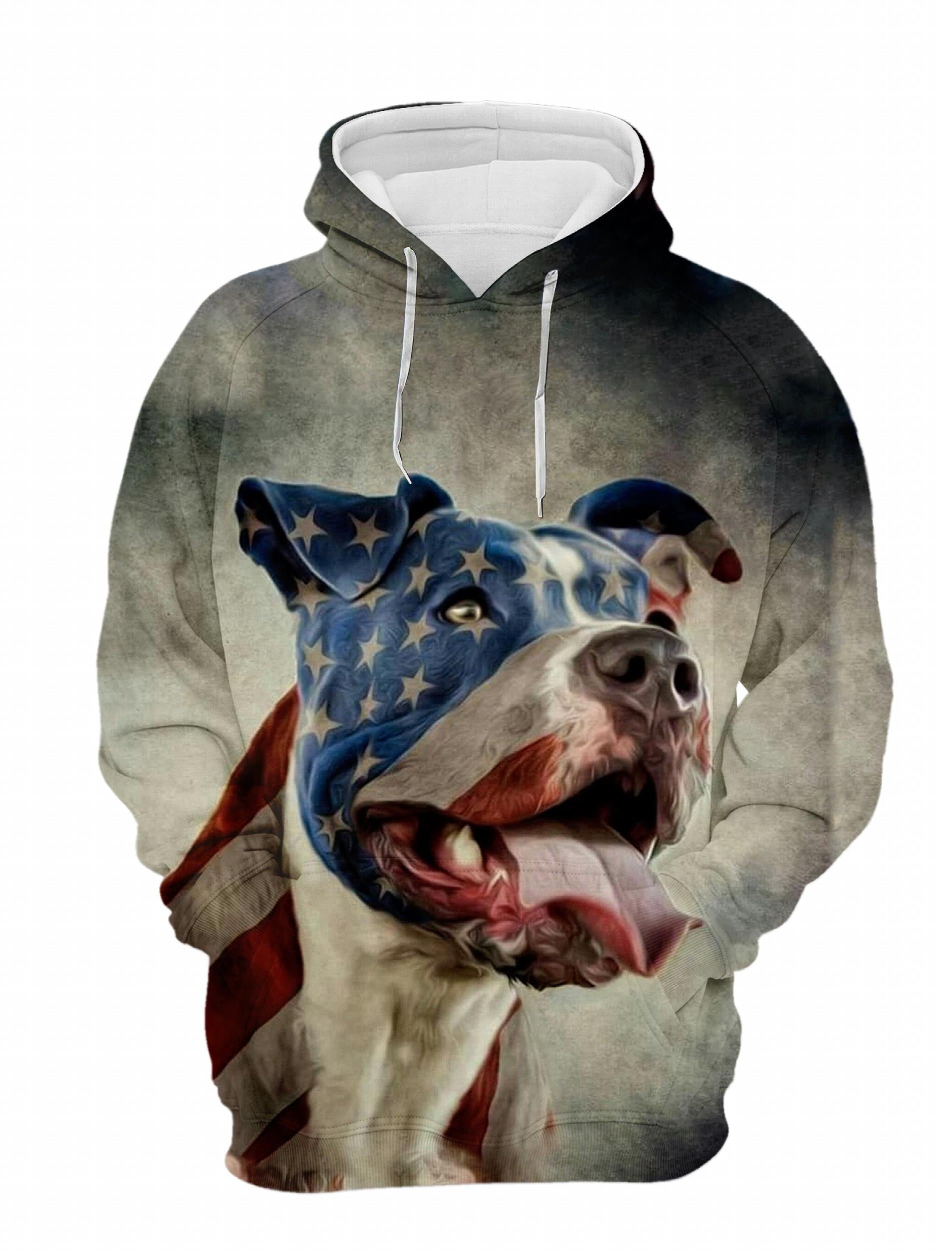 Men's Loose Dog Pattern Hoodie With Pockets Casual Long Sleeve Hooded Sweatshirt
