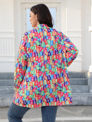 Casual Bear Print Button Up Long Sleeve Blouse