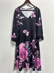 Women's Plus Floral Print V-Neck Stretch Dress