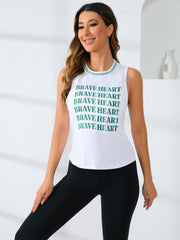 Letter Graphic Round Neck Sports Tank Top Sleeveless Workout Vest T shirt Women