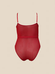 Plus Floral Mesh Striped Semi Sheer Cami Teddy Bodysuit