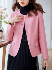 Solid Pocket Button Front Blazer Casual Long Sleeve Blazer