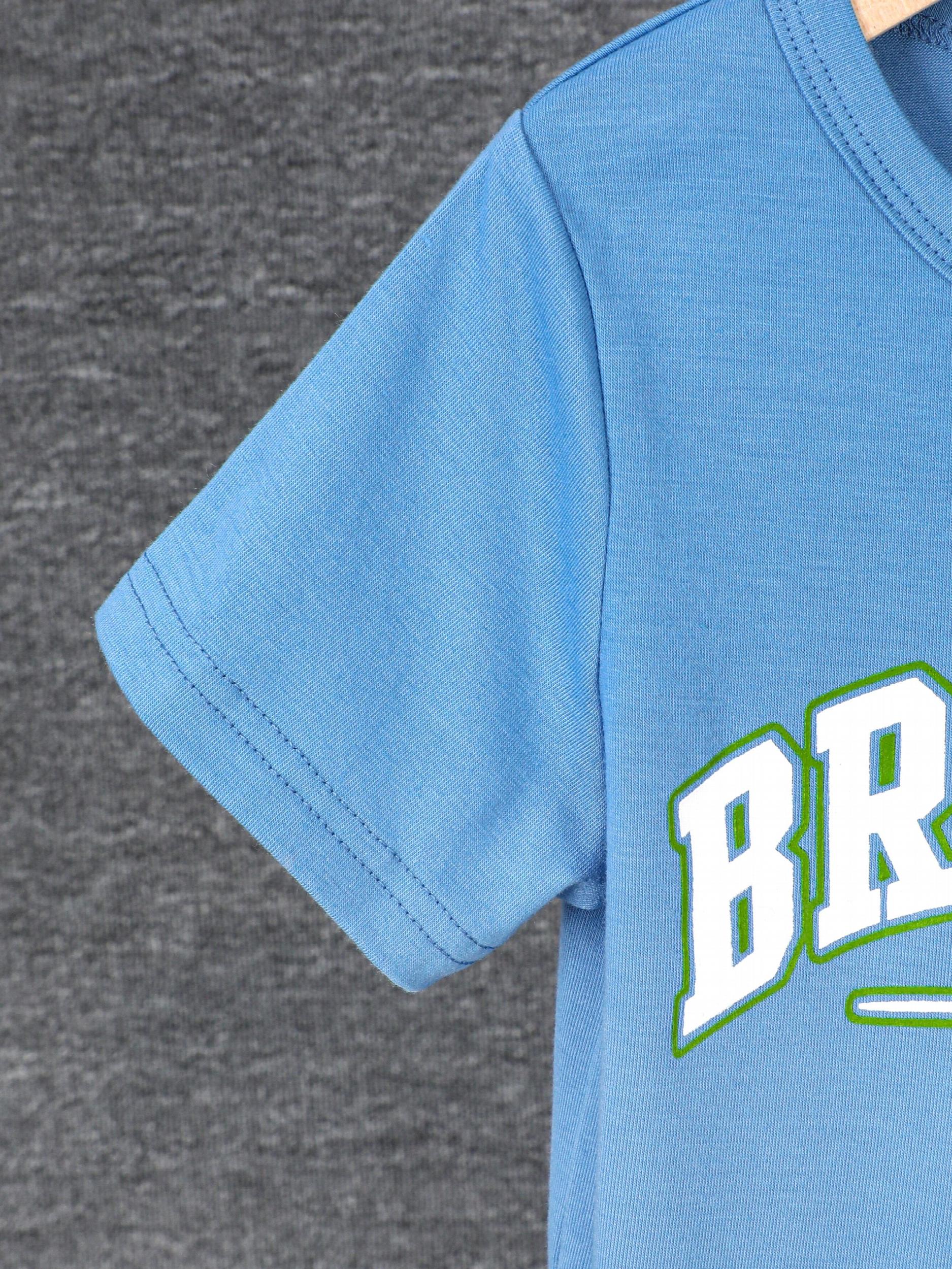 BROTHER Print Boy's 2pcs T shirt & Stripe Shorts Set for Summer