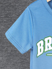 BROTHER Print Boy's 2pcs T shirt & Stripe Shorts Set for Summer