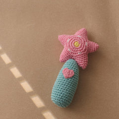 Soft Teething Toy Crocheted Star & Heart Pastel Colors Bell Youngsters Toy