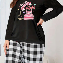 Lounge Set Women's Funny Slogan Tee & Plaid Pants Pajamas
