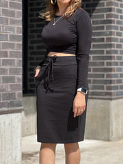 Stretchy Drawstring Pencil Skirt with Pockets - High Waist