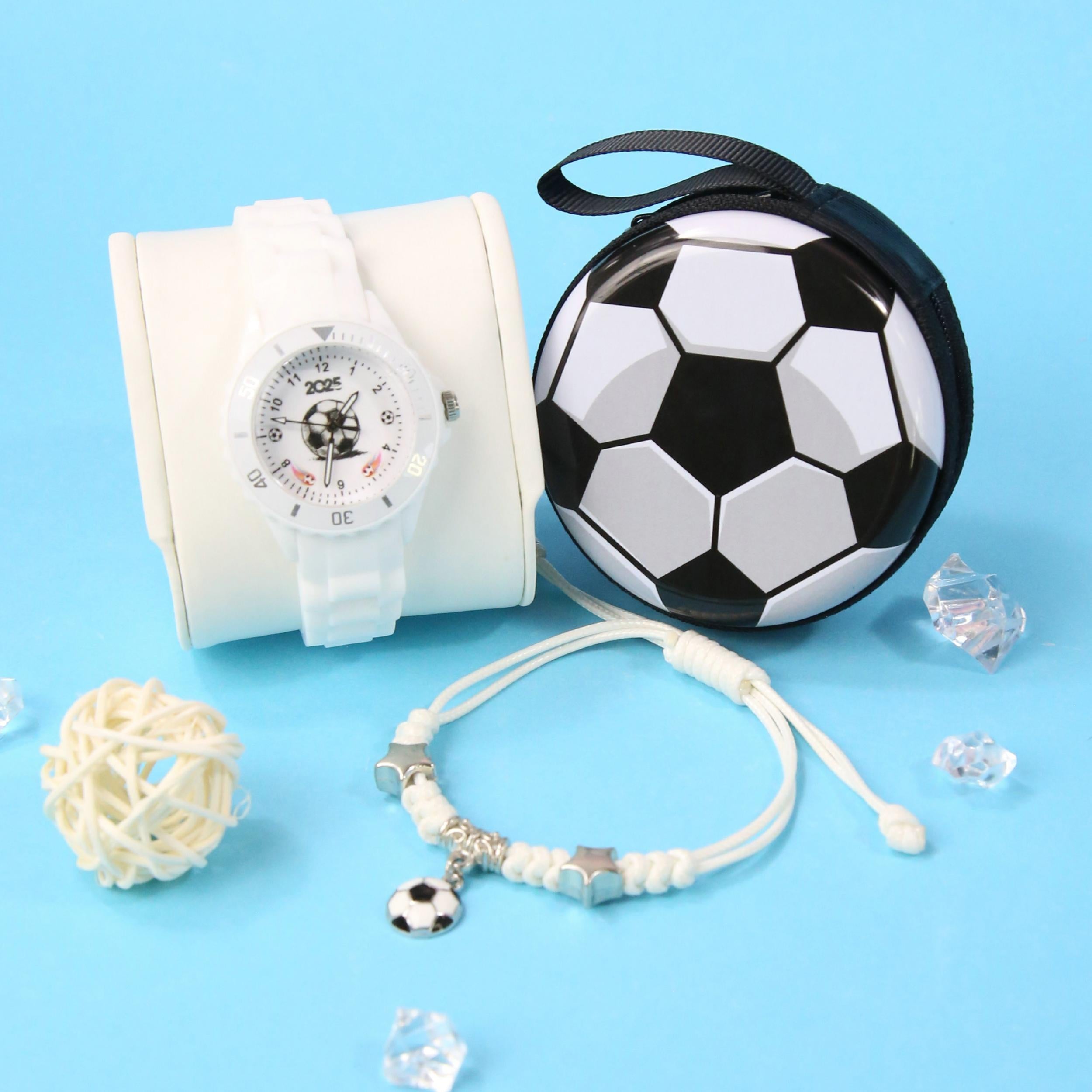 3pcs Boys' Football Themed Watch Set + Bracelet & Wallet
