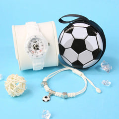 3pcs Boys' Football Themed Watch Set + Bracelet & Wallet