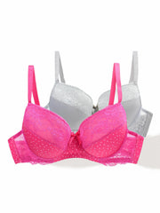 2 Pack Casual Bra Set Women's Plus Floral Jacquard Dot Print Stretch Bra