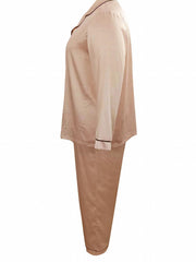 Casual Pajama Set Long Sleeve Button Up Shirt & Pants