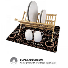 Absorbent Coffee Printed Drain Mat for Kitchen and Bathroom