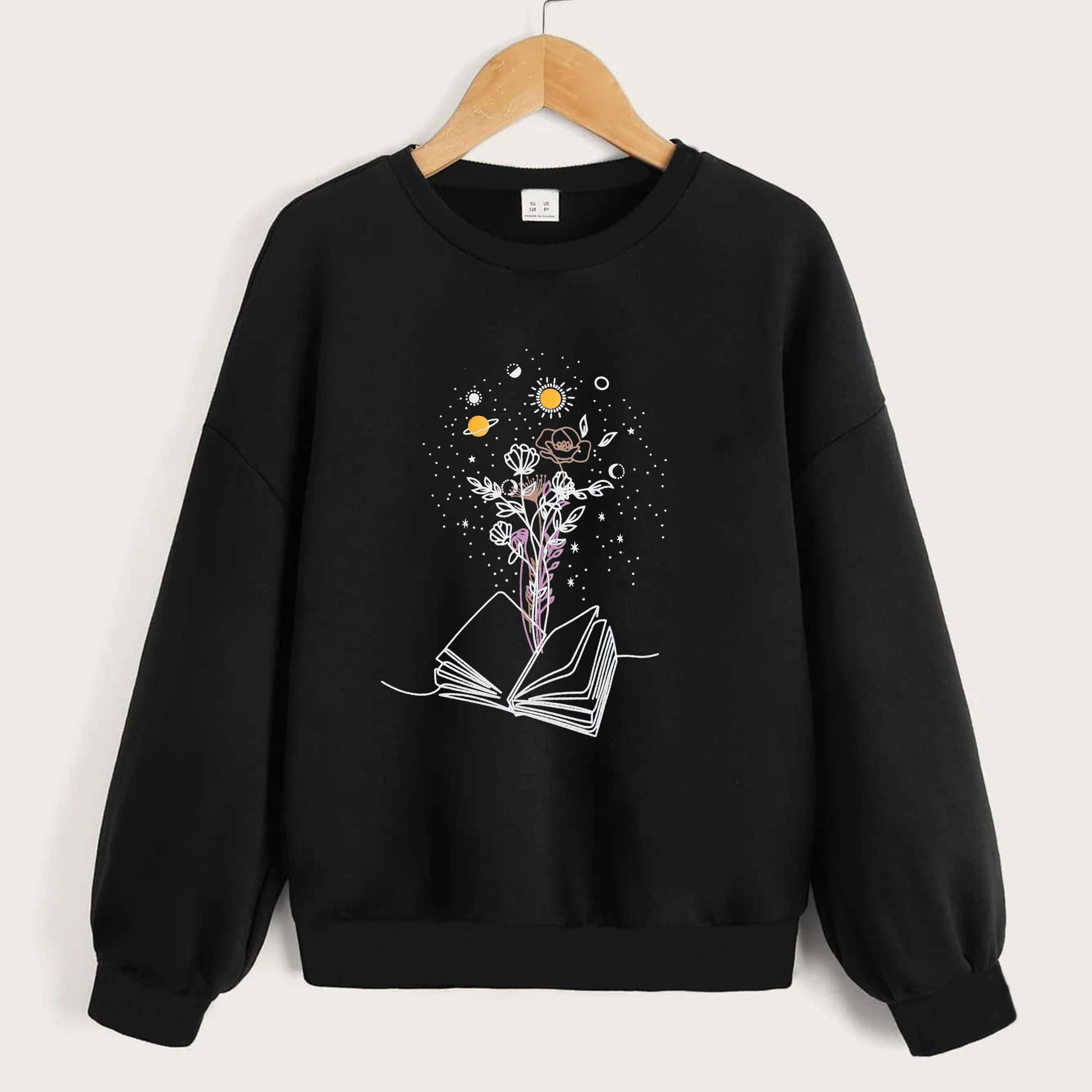 Floral Moon Graphic Sweatshirt for Toddler Girls
