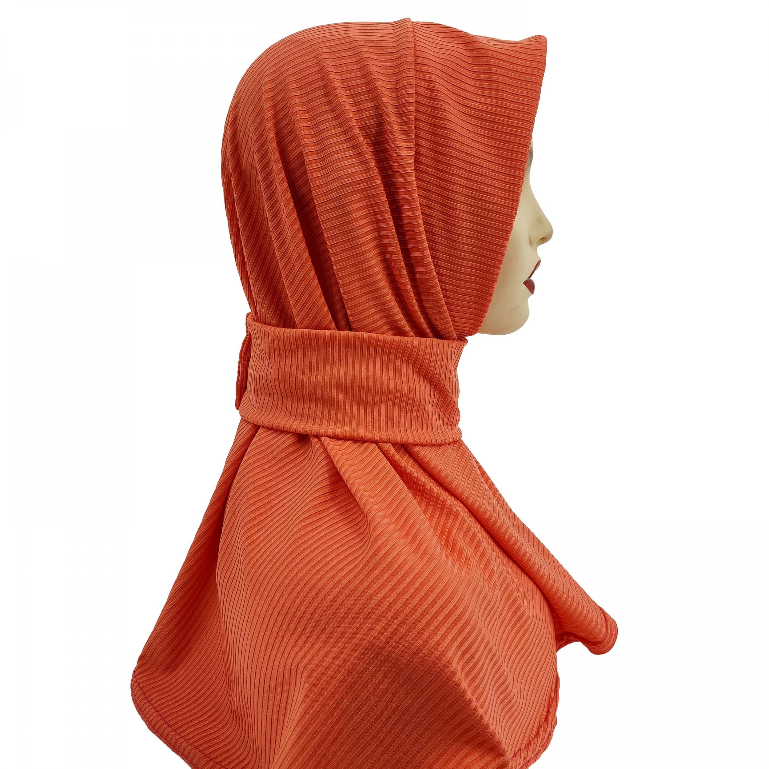 Strip Embossed Turban Cap Solid Snap Button Head Scarf