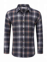 Plaid Pattern Print Men's Casual Button Up Long Sleeve Shirt