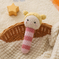 Crochet Rattle Toy Soft Nylon Blend Animal Yellow Pink Stripes