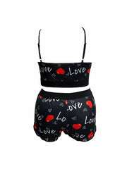 Women's Plus Heart & Letter Print Crop Cami Top & Shorts Pajama Set