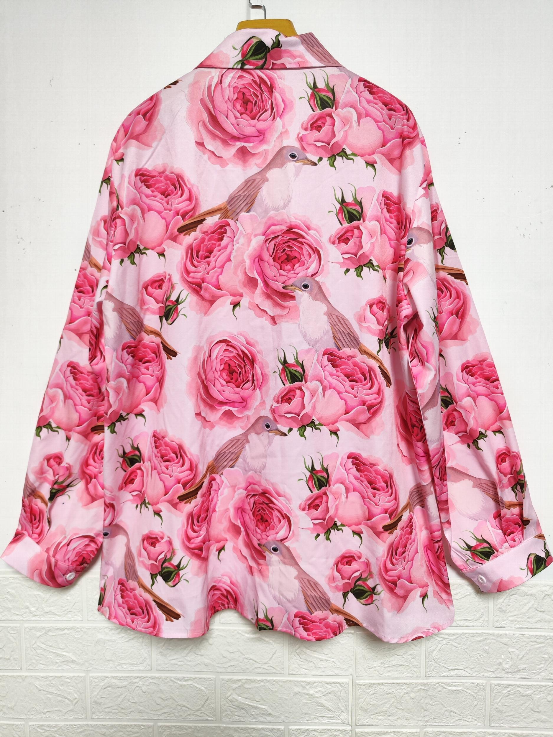 Floral Print Plus Size Blouse Long Sleeve Button Up Shirt