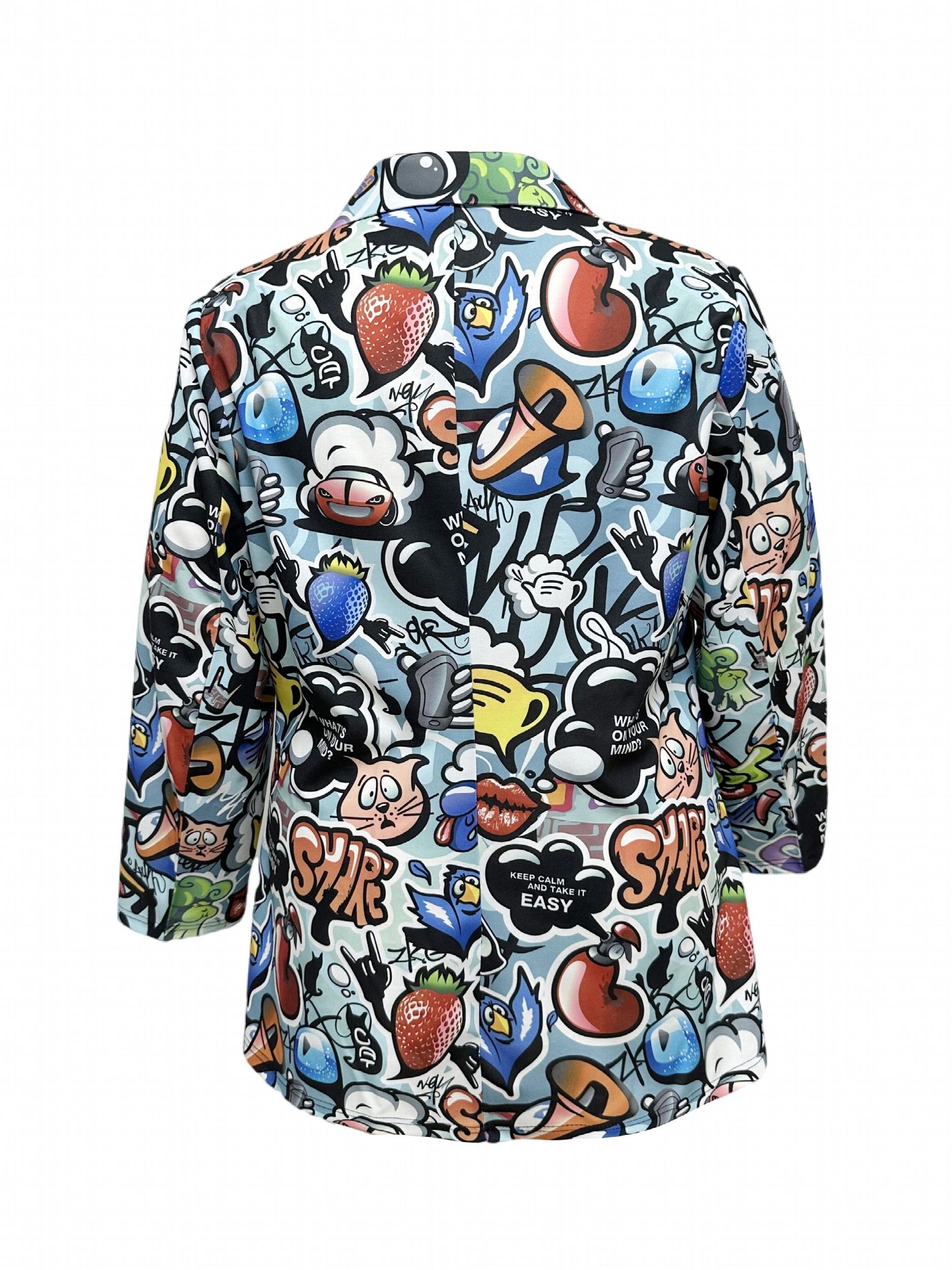 Y2K Planet Print Blazer Long Sleeve Single Button Lapel Collar