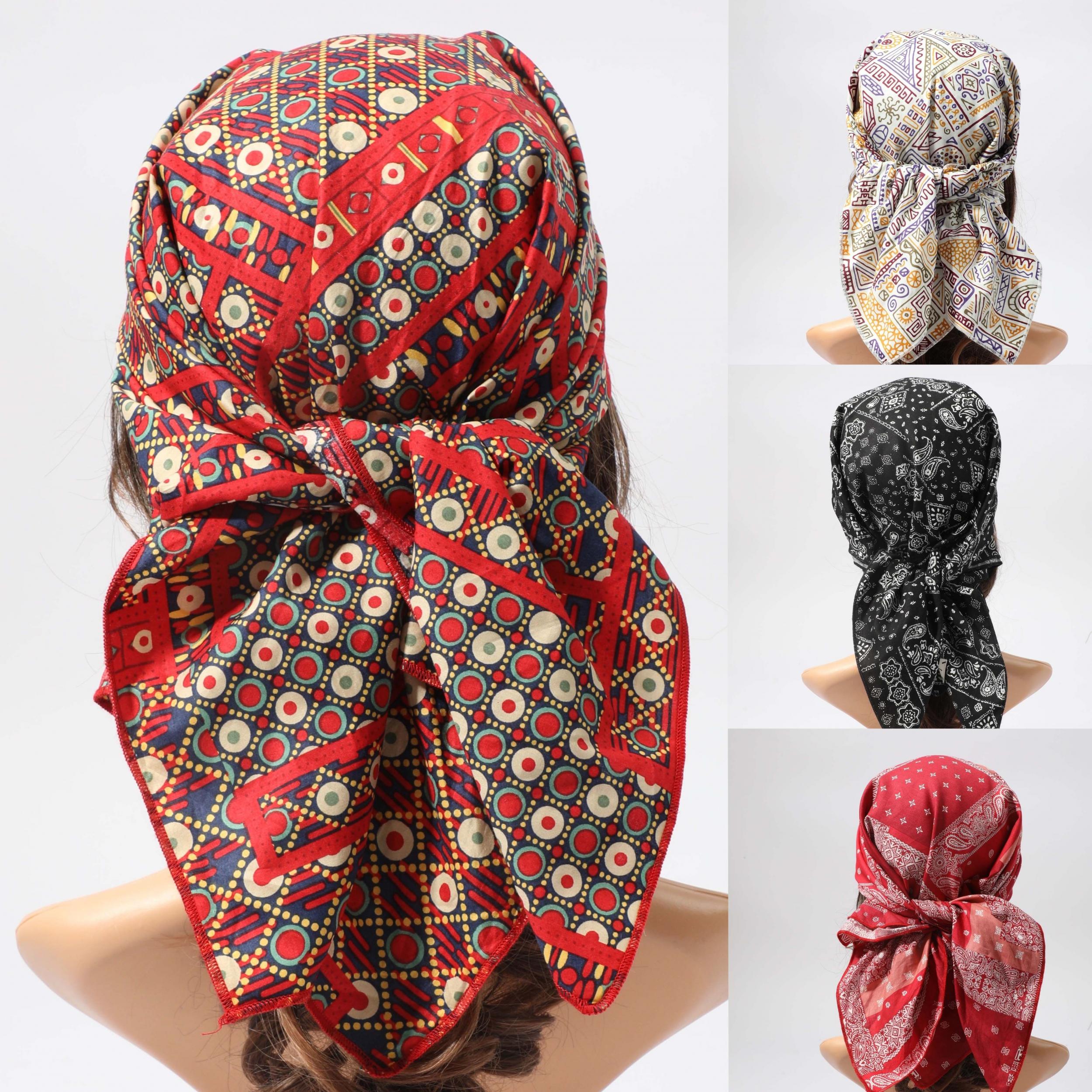 Geometric Paisley Print Bandana Boho Satin Square Scarf Headband