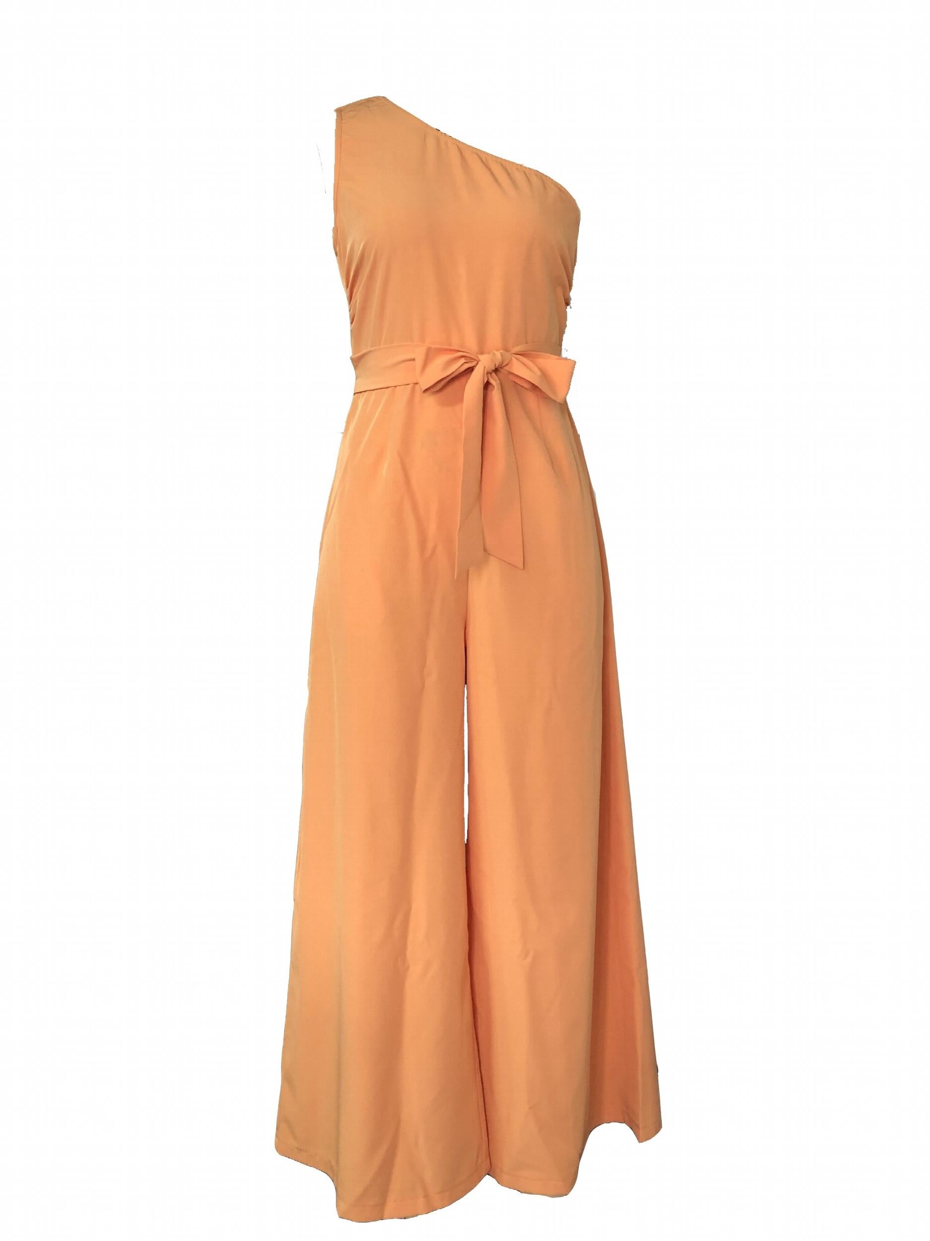 Wide Leg Lace Up Jumpsuit One Shoulder Sleeveless