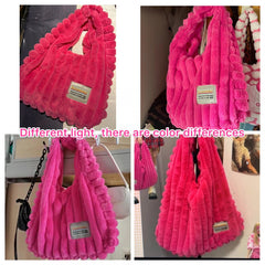Women's Rose Pink Shoulder Bags Soft Plush Handbag