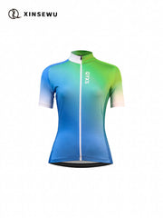 Ombre Letter Print Full Zip Cycling Jersey Women's Activewear
