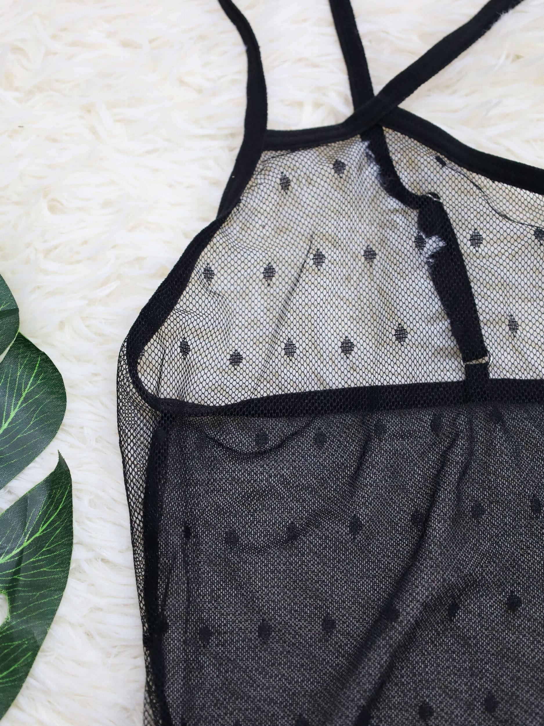 Polka Dot Mesh Crisscross Teddy Bodysuit