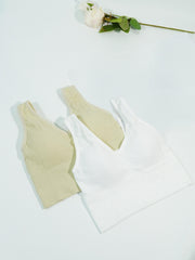 2pcs Solid Ribbed Tank Tops V Neck Padded Women's Lingerie