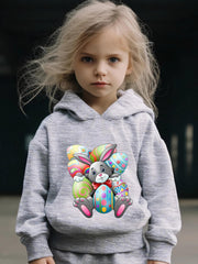 Girls 2pcs Rabbit and Eggs Hooded Sweatshirt Set