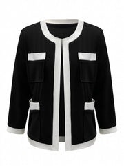 Block Open Front Jacket Crew Neck Comfy Outerwear