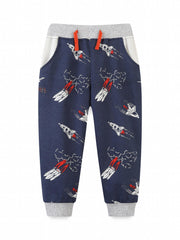 Toddler Kid's Cotton Sweatpants Cartoon Rocket Print Elastic Waist Pants
