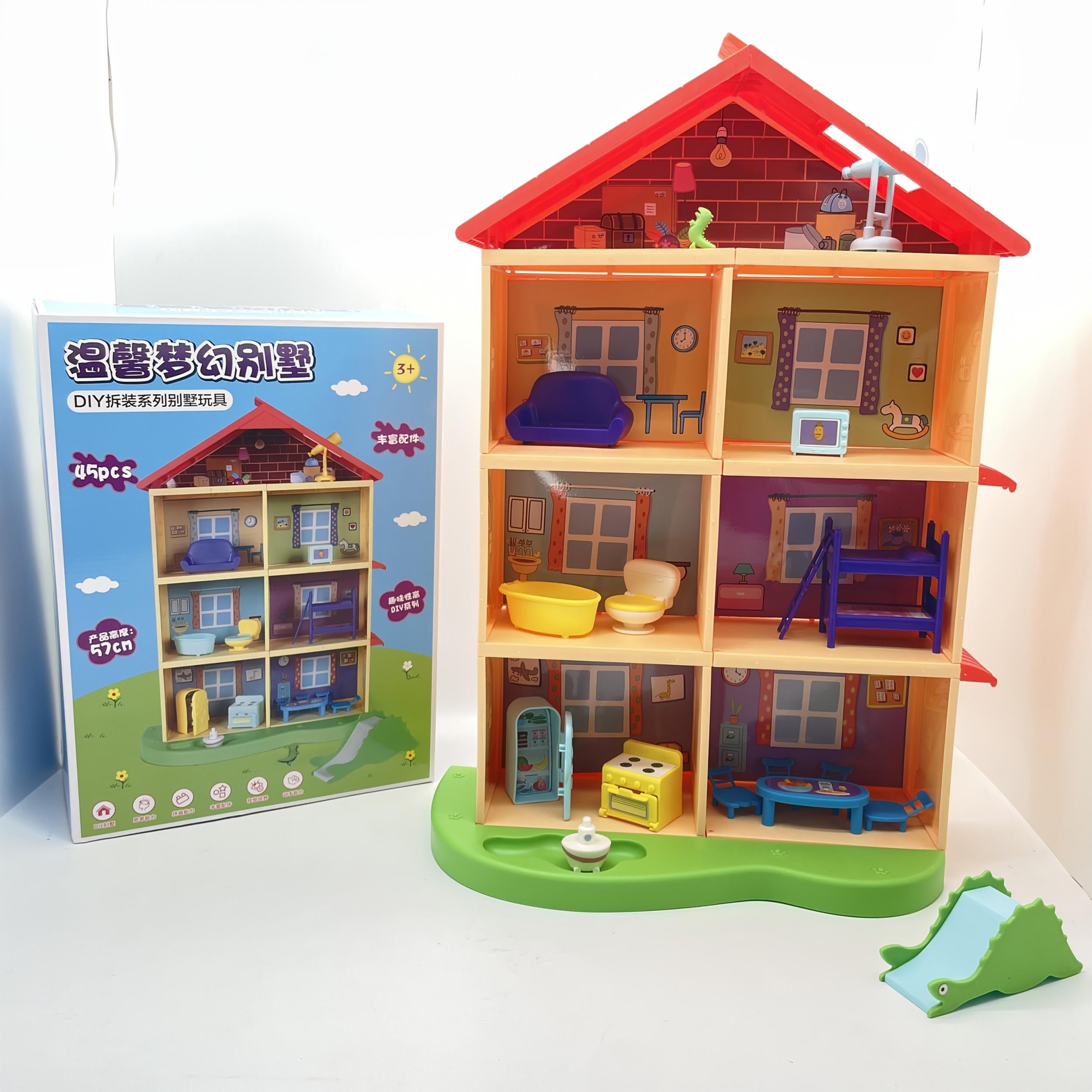 3 Tier Villa Building Set for Kids Dollhouse & Furniture Accessories Toy