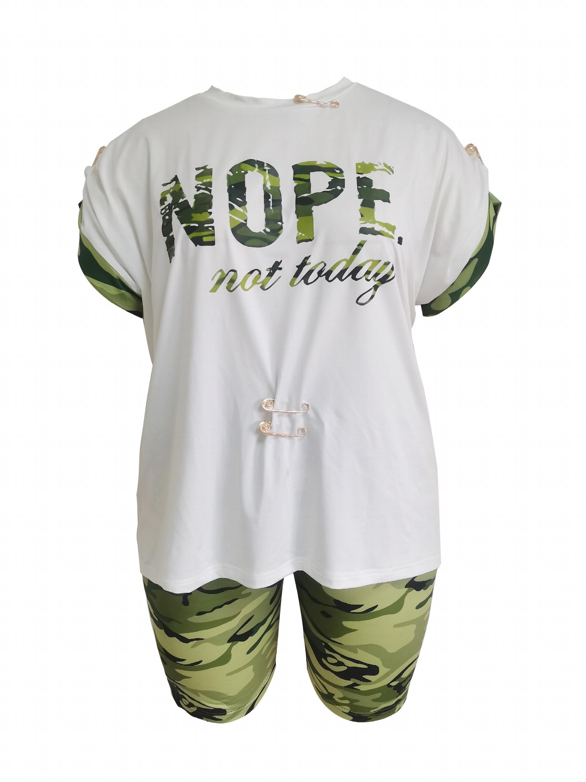 Women's Plus Camo Print Top & Shorts Two Piece Set